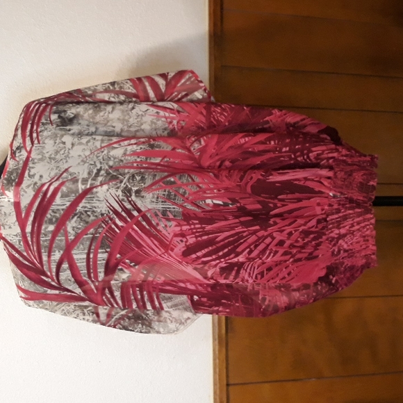 Pink Tropical Sheer Cold Shoulder Top - Picture 5 of 7